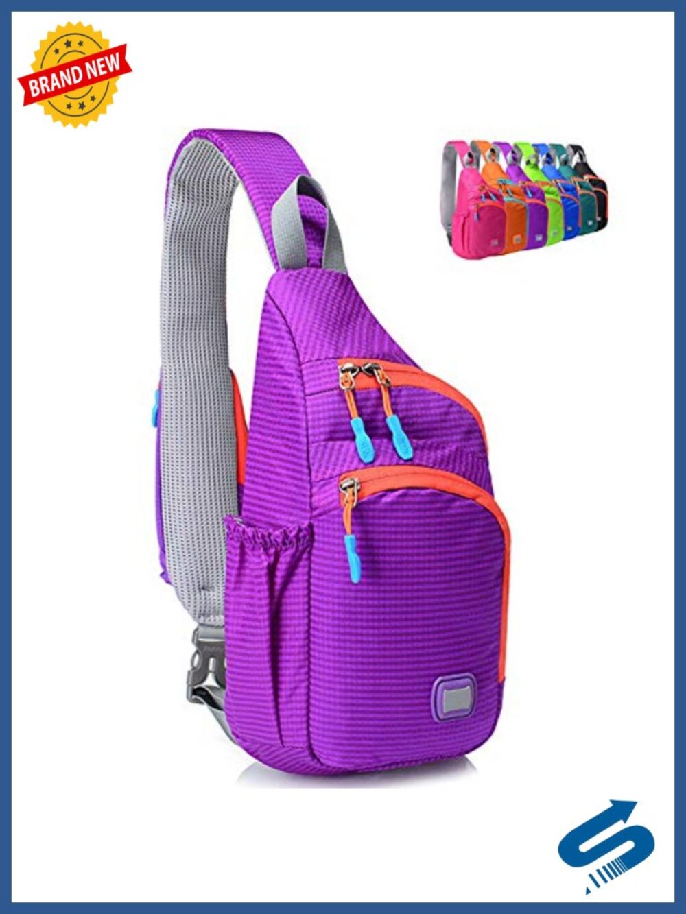 Waterproof Unisex Sling Backpack Nylon Crossbody Daypack with Bottle Holder